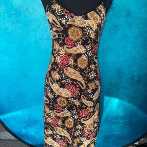 Y2K paisley slip dress lace trim bodycon
